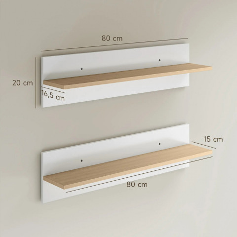 2 plovoucí police na zeď 80 x 16,5 x 20 cm | bílé + přírodní č.2