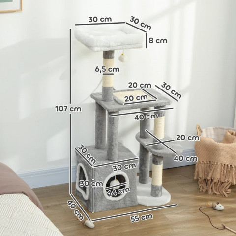 Škrabadlo pro kočky s jeskyní, 107 cm | šedé č.3