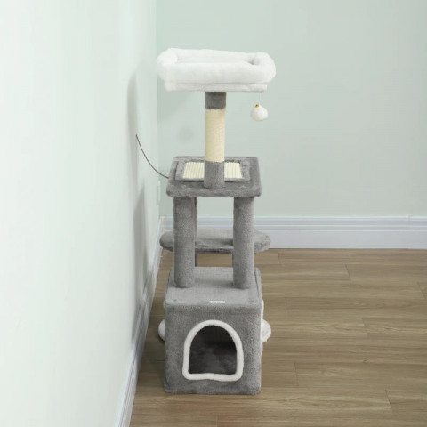 Škrabadlo pro kočky s jeskyní, 107 cm | šedé č.4