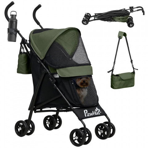 Skládací kočárek pro mini psy do 4 kg | tmavě zelený č.4