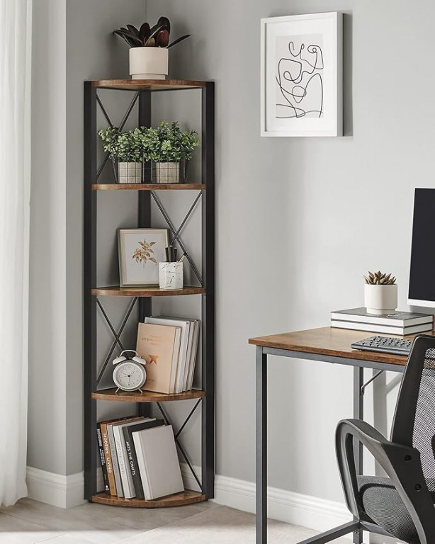 Rohová police 5 patrová 30 x 30 x 160 cm | hnědá, černá