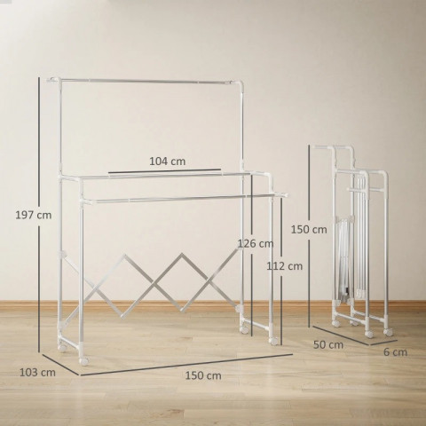 Skládací stojanový sušák se 3 nastavitelnými tyčemi | stříbrný č.4