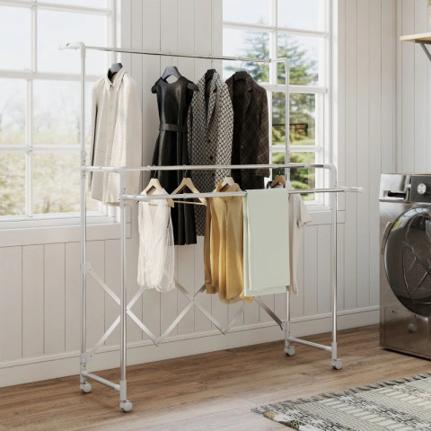 Skládací stojanový sušák se 3 nastavitelnými tyčemi | stříbrný č.5