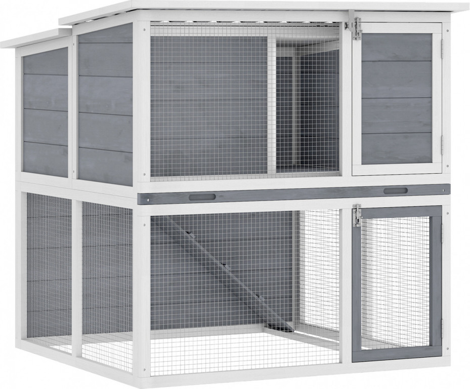 Dřevěná králíkárna 98x95x102,5 cm | šedá