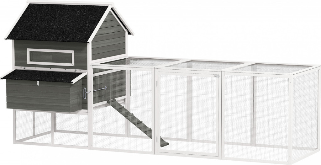 Dřevěný kurník s výběhem 347 x 160 x 150 cm | šedý