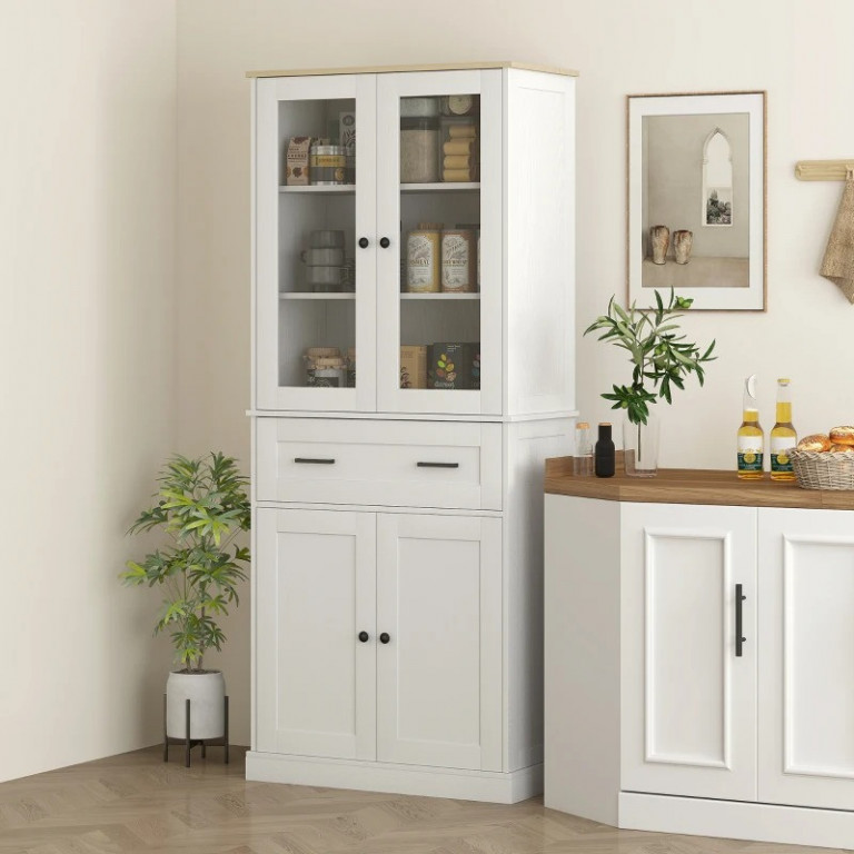 Vysoká kuchyňská skříňka se zásuvkou, 76 x 40 x 182,5 cm | krémově bílá