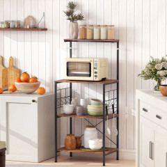 Kuchyňská polička s 8 háčky 60 x 42 x 134,5 cm | rustikálně hnědá č.1