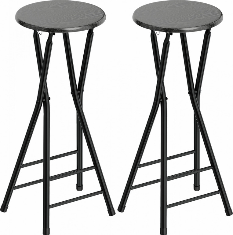2 skládací barové židle s ocelovým rámem | černé