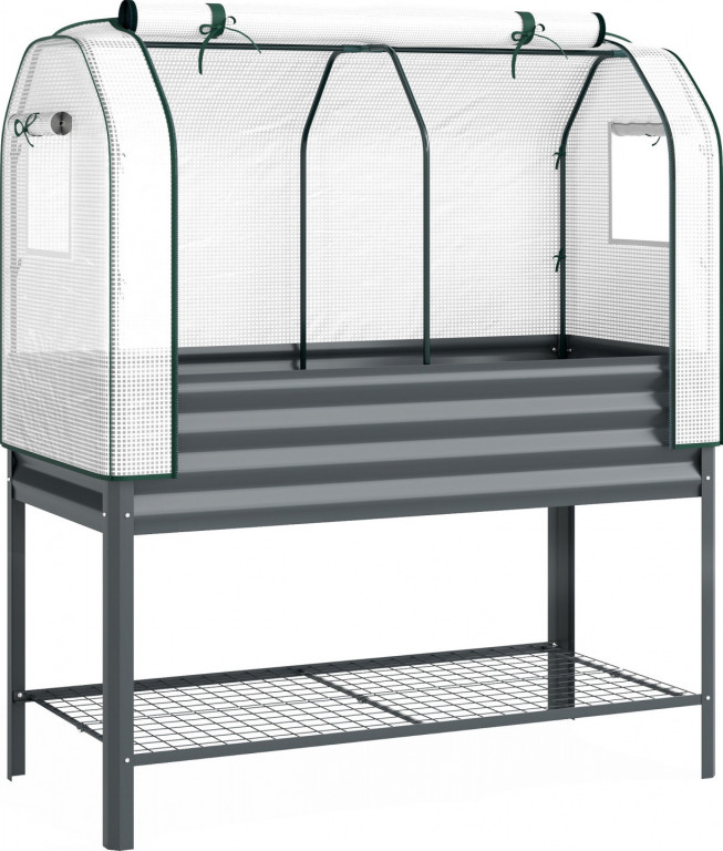 Vyvýšený záhon s kovovým rámem a úložným prostorem | tmavě šedý