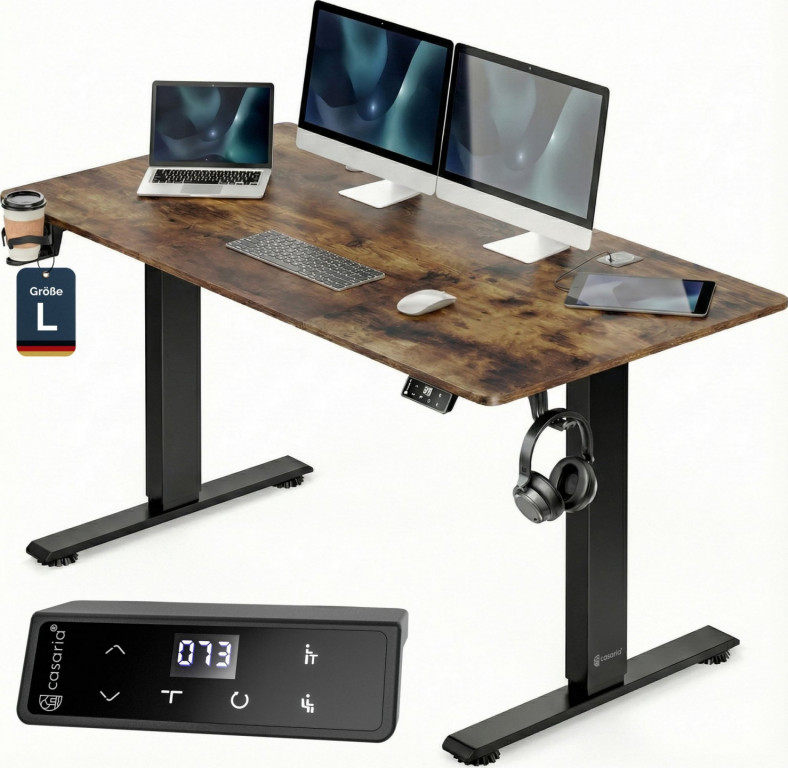 Výškově nastavitelný stůl 140x60x72-117cm | hnědý