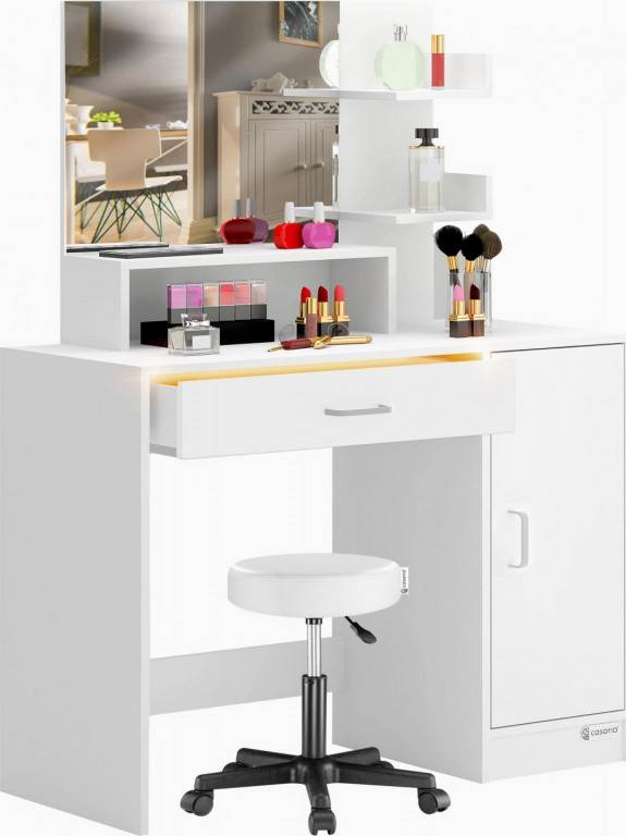 Toaletní stolek Jocelyn včetně pojízdné stoličky | bílý