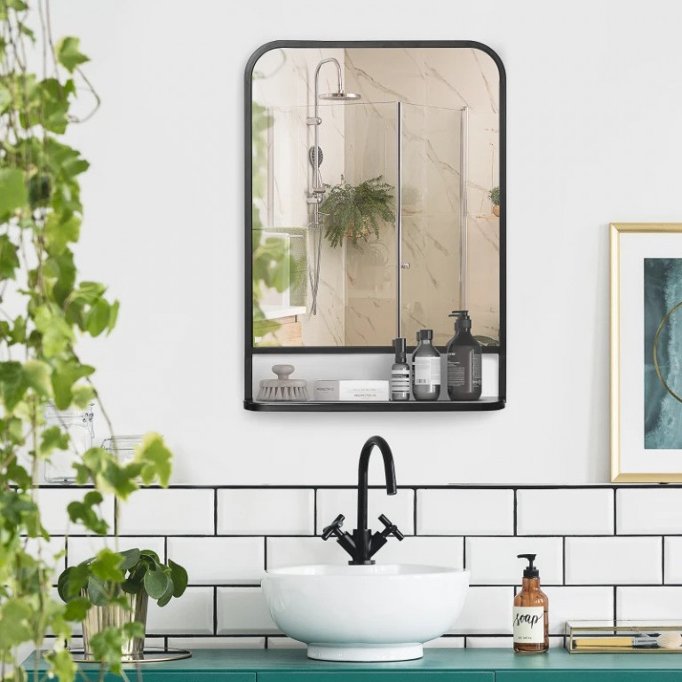 Nástěnné zrcadlo s poličkou 70x50cm | černé