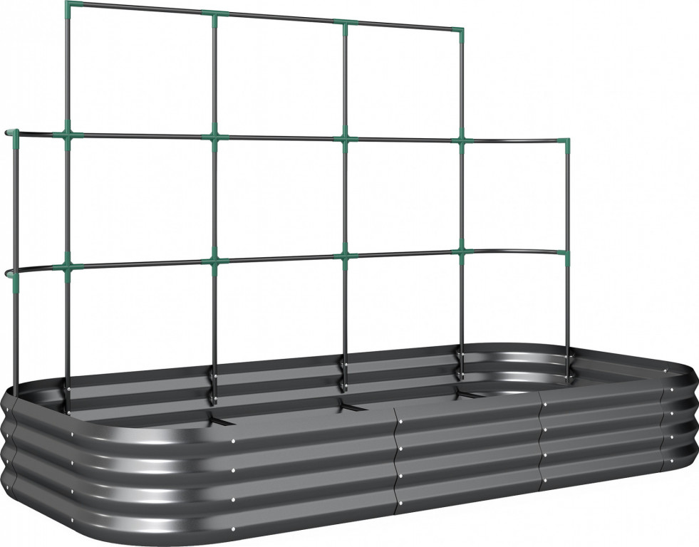 Vyvýšený záhon s mříží pro popínavé rostliny, 220 x 110 x 150 cm | tmavě šedý