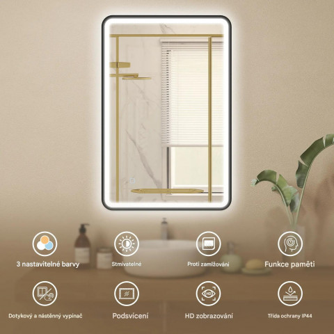 Koupelnové zrcadlo s osvětlením 90 x 60 cm | černé č.3