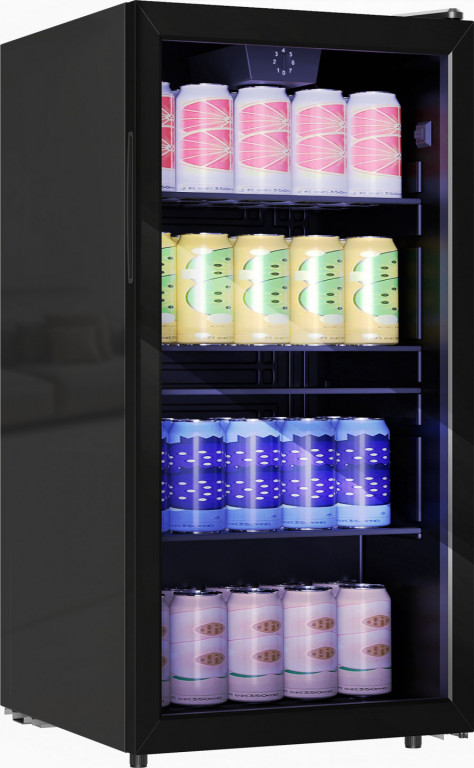 Prosklená mini chladnička na 115 plechovek | černá