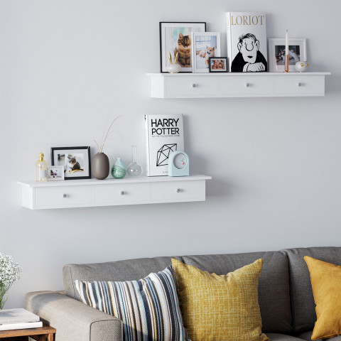 Plovoucí nástěnná police se 3 zásuvkami | bílá č.5