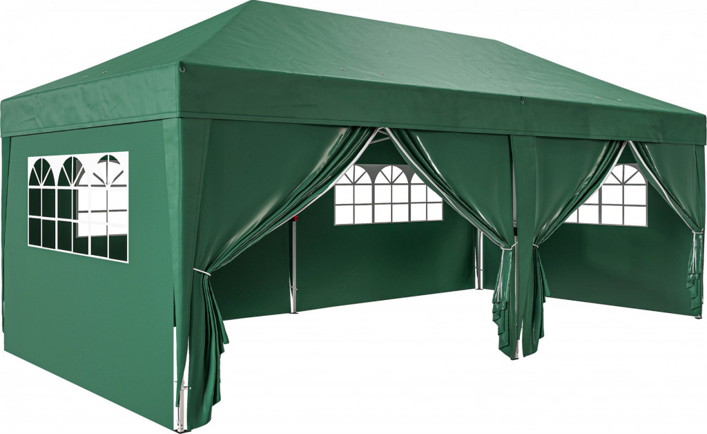 Skládací zahradní altán, 590 x 295 x 285 cm | tmavě zelený