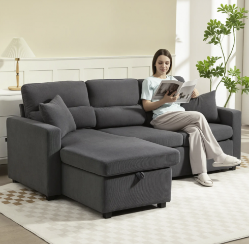 Rozkládací pohovka ve tvaru L s funkcí lůžka | šedá č.2