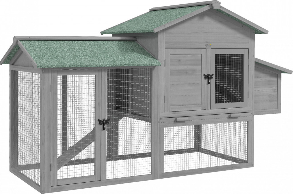Dřevěný kurník s volným výběhem 168 x 75 x 103 cm | šedý