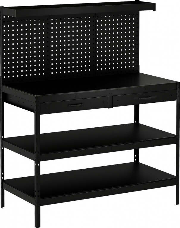Pracovní stůl s perforovanou stěnou | černý