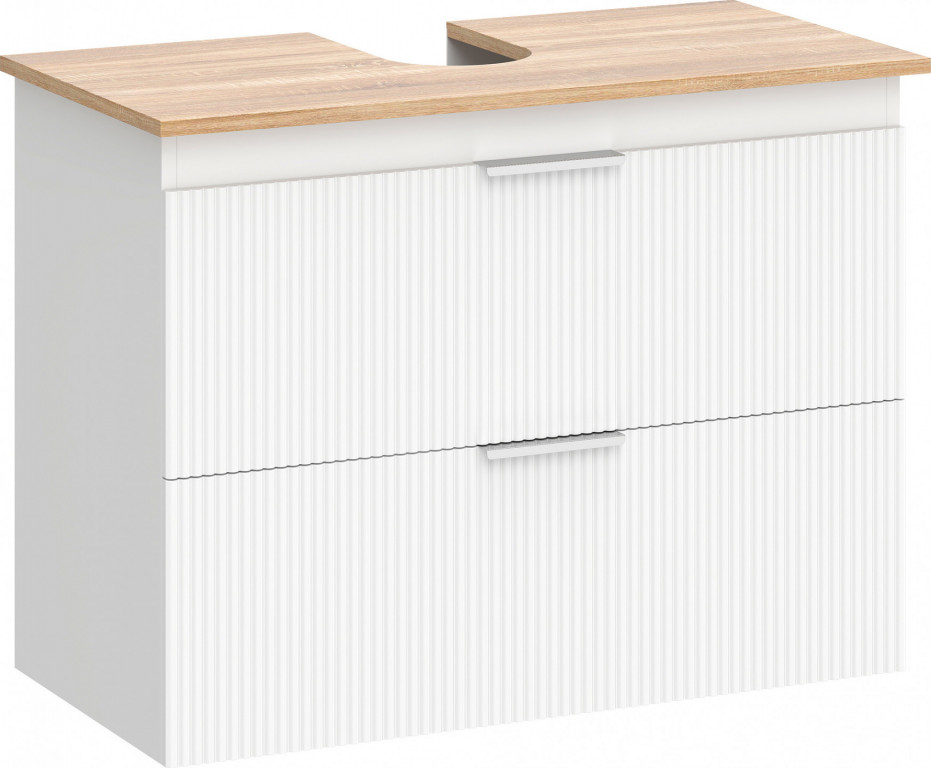 Koupelnová skříňka se dvěma velkými zásuvkami | bílá + přírodní