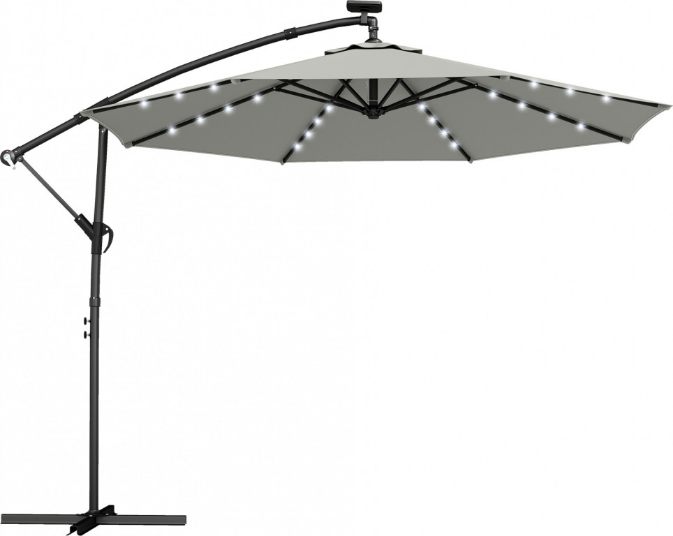 LED solární konzolový slunečník | světle šedý