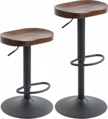 2 výškově nastavitelné a otočné barové židle se sedákem z jilmového dřeva | tmavě hnědé + černé č.1
