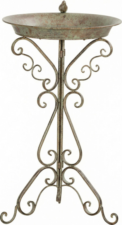 Kovová volně stojící ptačí vanička 48 x 42 x 75 cm | popelavě zelená