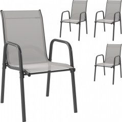Sada 4 stohovatelných židlí na terasu s prodyšným opěradlem | světle šedé č.1