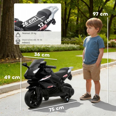 Dětská elektrická motorka s tréninkovými koly | černá č.3