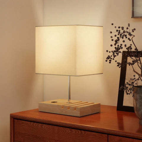 Stolní lampa s masivním dřevěným podstavcem | přírodní + bílá č.5