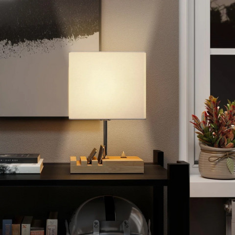 Stolní lampa s masivním dřevěným podstavcem | přírodní + bílá č.6