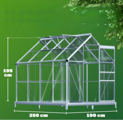 Hliníkový skleník 250×190×195 cm se základovou konstrukcí č.2