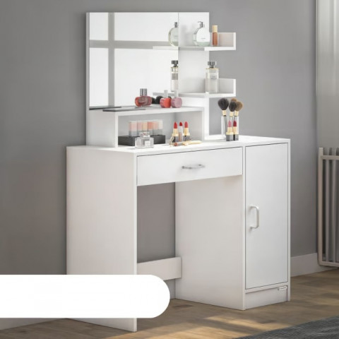 Toaletní stolek Jocelyn s LED osvětlením a pojízdnou stoličkou | bílý č.4