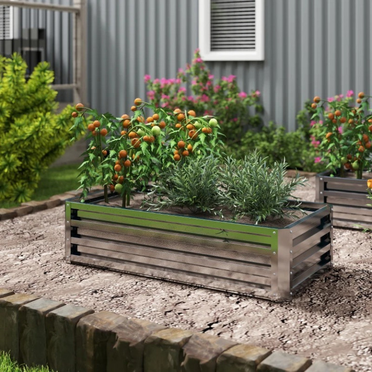 Vyvýšený ocelový záhon, 120 x 60 x 30,5 cm | stříbrný