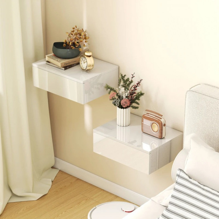 2 závěsné noční stolky 40 x 30 x 14 cm | bílé