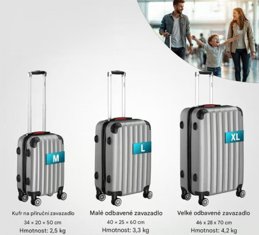 Sada 3 kusů kufrů s pevným pláštěm a kolečky 360° | stříbrná č.2