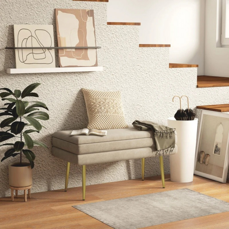 Čalouněná lavice s úložným prostorem 79,5x37,5x43 cm | béžová
