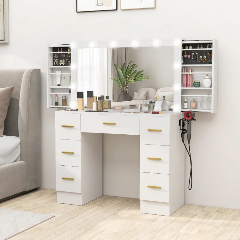 Toaletní stolek s 12 LED světly | bílý
