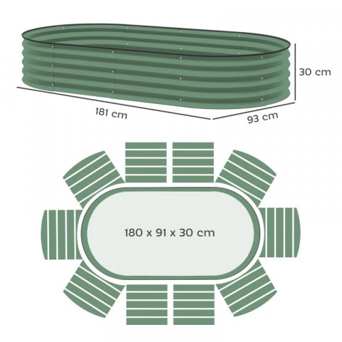 Sada 2 stohovatelných ocelových truhlíků, 181 x 93 x 30 cm | zelené č.3
