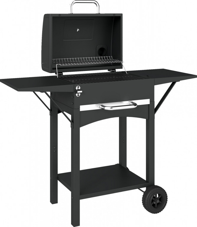 Gril na dřevěné uhlí s víkem | černý