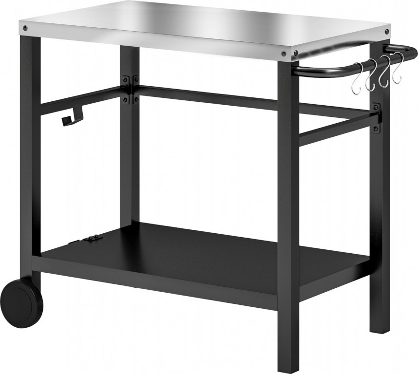 Dvoupatrový servírovací vozík s pracovní plochou | tmavě šedý + stříbrný