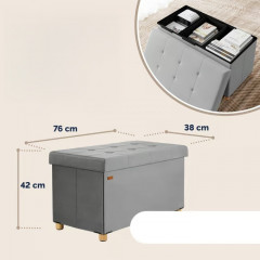 Skládací lavice šedá sametová s úložným prostorem | 76x38x42cm č.2