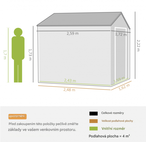 Zahradní kůlna na nářadí, 259 x 172 x 222 cm| tmavě šedá č.5