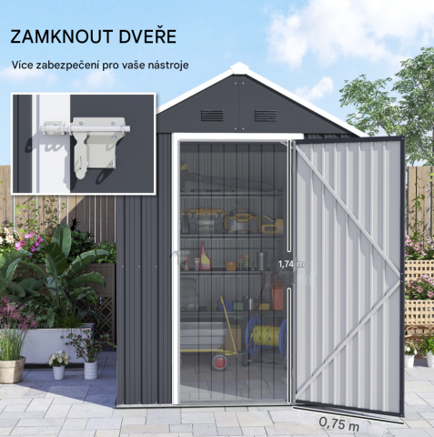 Zahradní kůlna na nářadí, 259 x 172 x 222 cm| tmavě šedá č.6