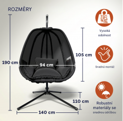 Závěsné křeslo Alvie 190x140x110cm | antracit č.2