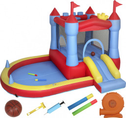 Skákací hrad s foukačkou 342x255x209 cm | modrý + červený + žlutý č.1