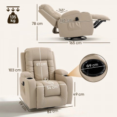 Relaxační a masážní křeslo s funkcí polohování | krémově bílé č.3