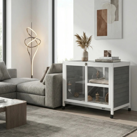 Pojízdná králíkárna 91,5 x 53,3 x 73 cm | šedá č.3