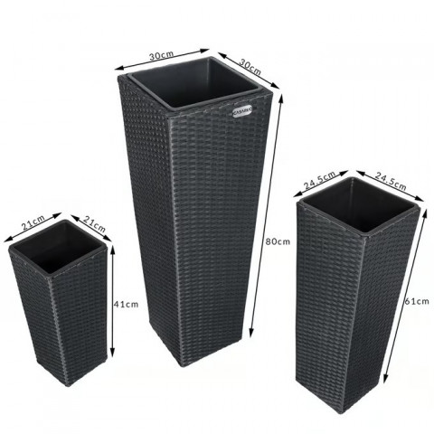 Sada 3 květináčů z polyratanu | černá č.5